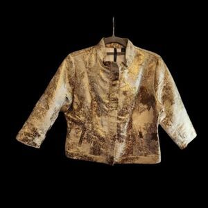 SKYE'S THE LIMIT GOLD JACQUARD JACKET SIZE MEDIUM FULL FRONT ZIP